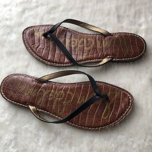 Sam Edelman black/tan leather flip flops size 81/2